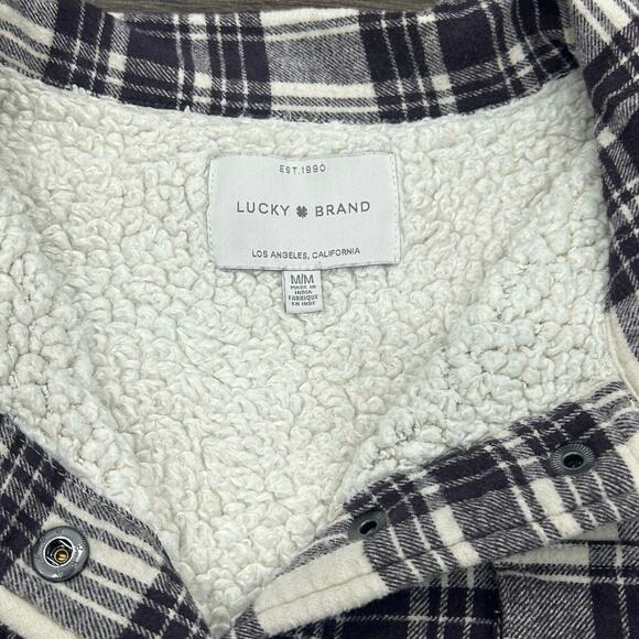 Lucky Brand Long Sleeve Snap Front Plaid Sherpa Lined Flannel Shacket Size M - Picture 4 of 6